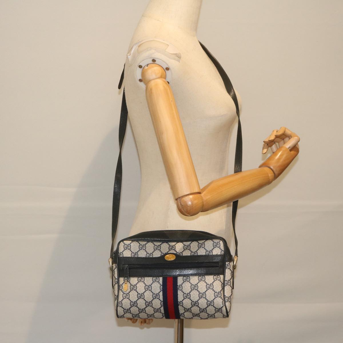 GUCCI GG Supreme Sherry Line Shoulder Bag Red Navy 904 02 004 60571