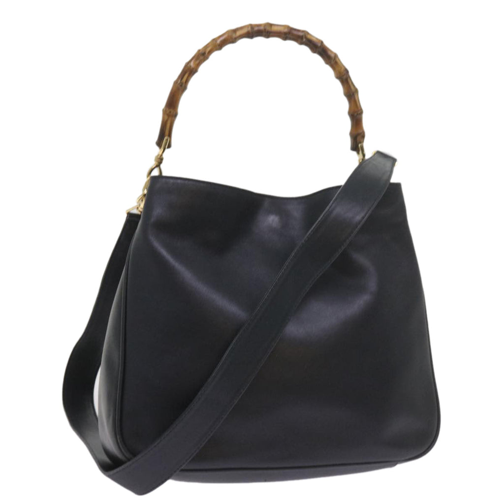 GUCCI Bamboo Hand Bag Leather 2way Navy 001 2113 1638 60686