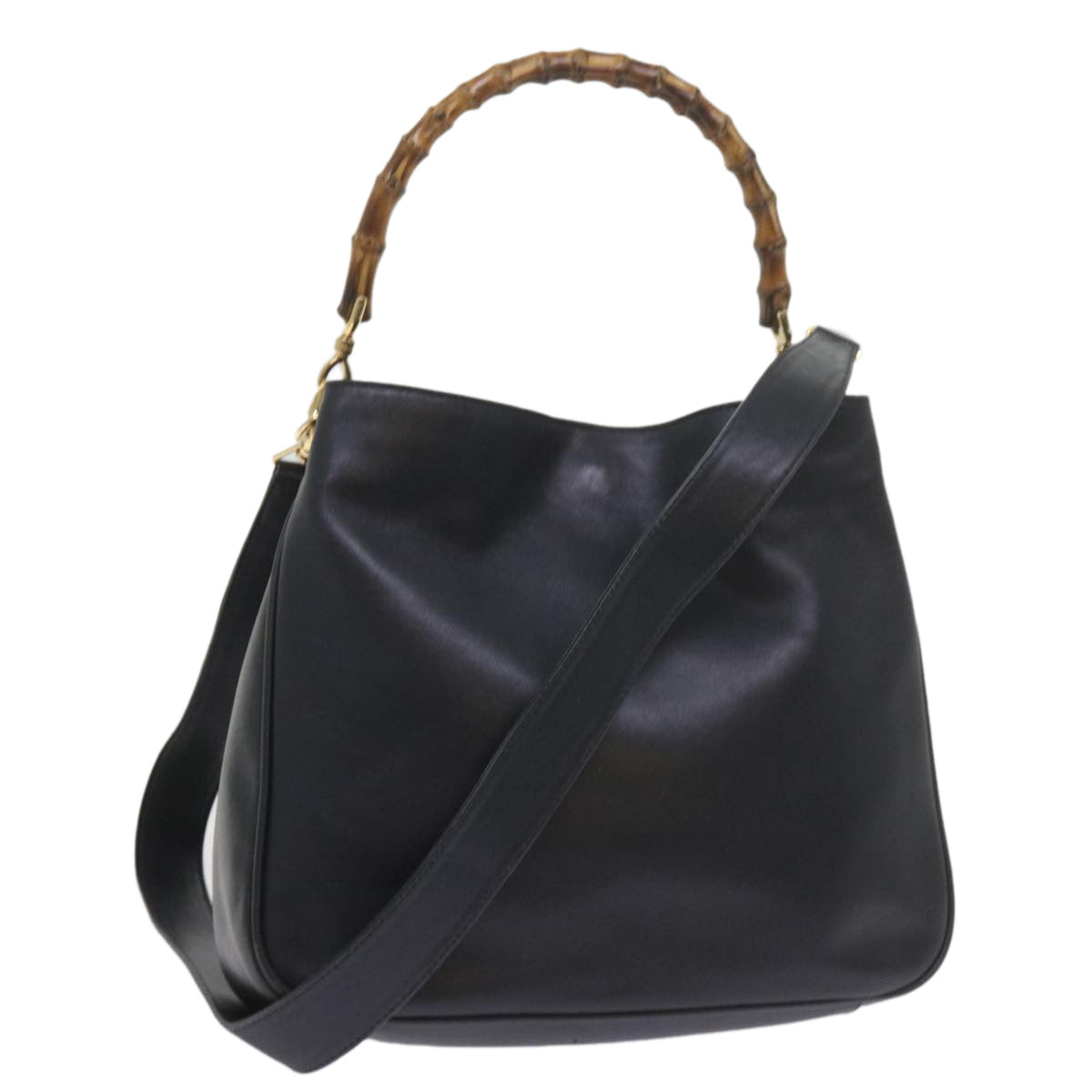 GUCCI Bamboo Hand Bag Leather 2way Navy 001 2113 1638 60686