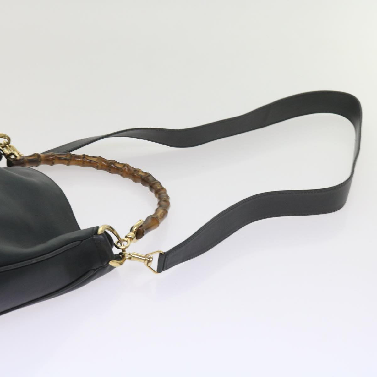 GUCCI Bamboo Hand Bag Leather 2way Navy 001 2113 1638 60686