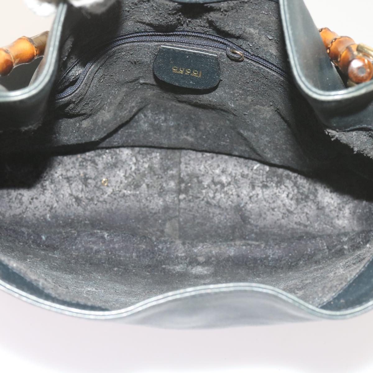 GUCCI Bamboo Hand Bag Leather 2way Navy 001 2113 1638 60686