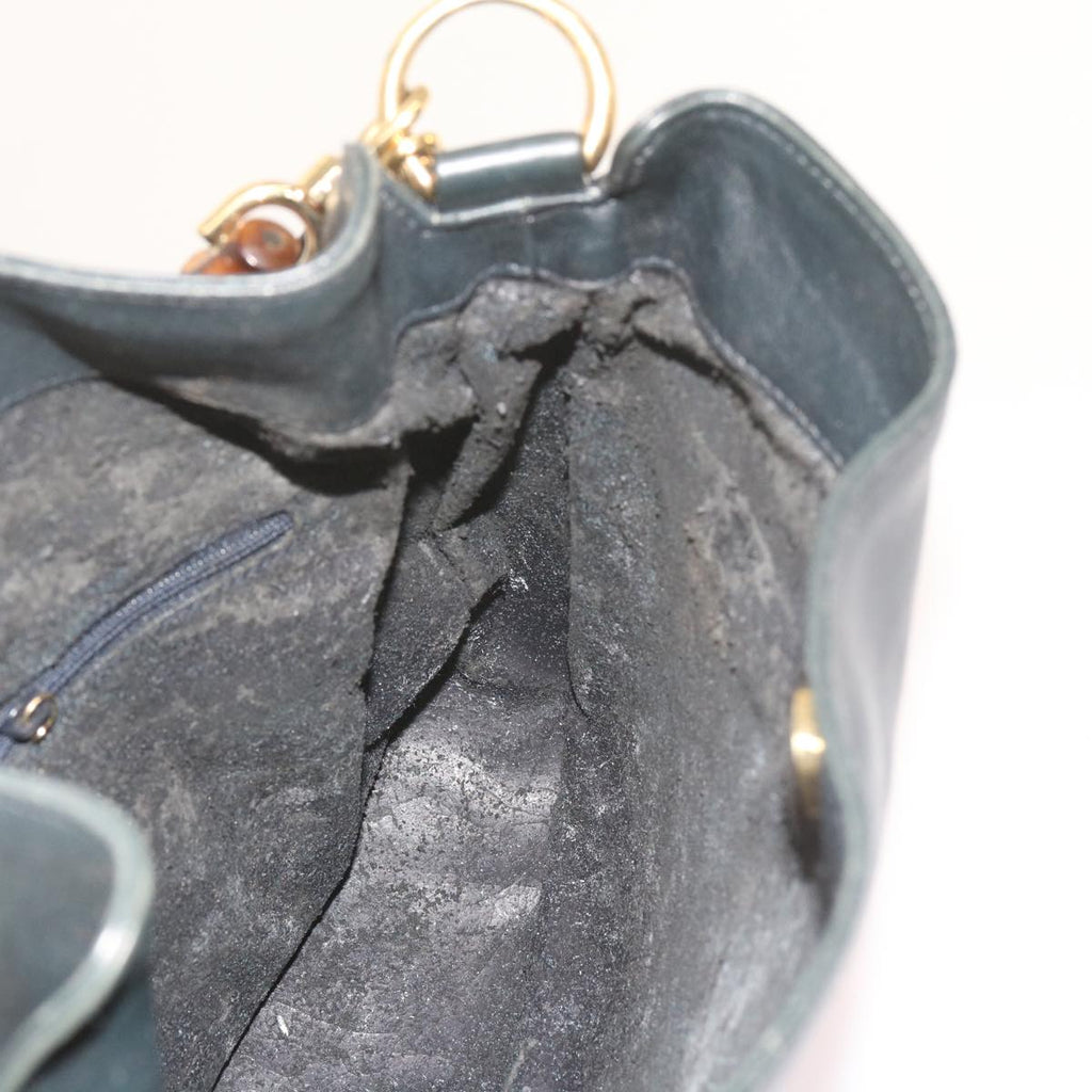 GUCCI Bamboo Hand Bag Leather 2way Navy 001 2113 1638 60686