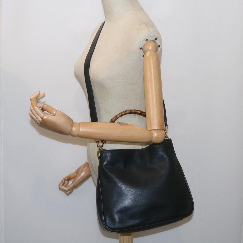 GUCCI Bamboo Hand Bag Leather 2way Navy 001 2113 1638 60686