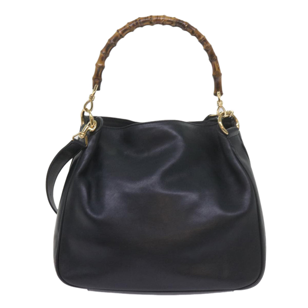 GUCCI Bamboo Hand Bag Leather 2way Navy 001 2113 1638 60686