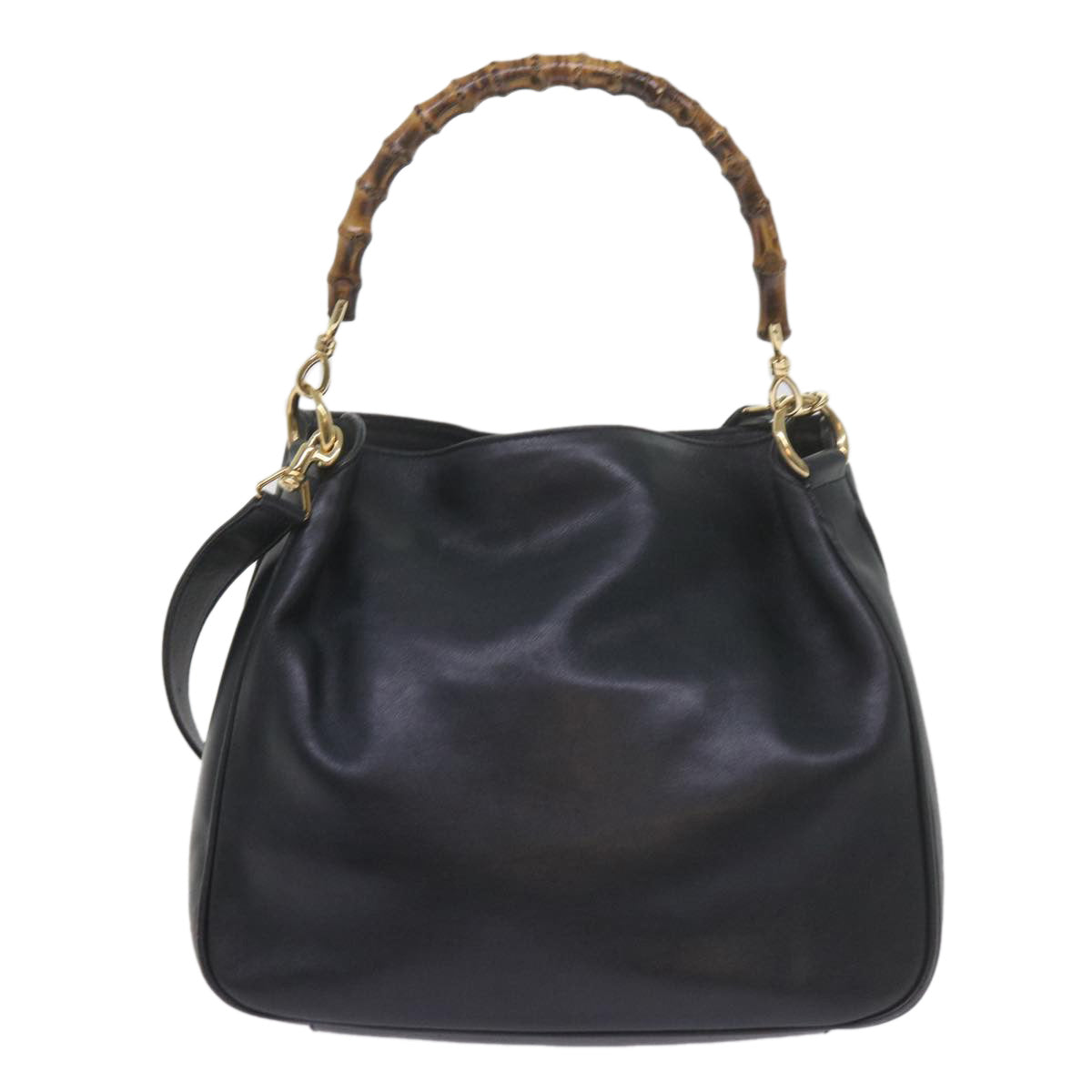 GUCCI Bamboo Hand Bag Leather 2way Navy 001 2113 1638 60686