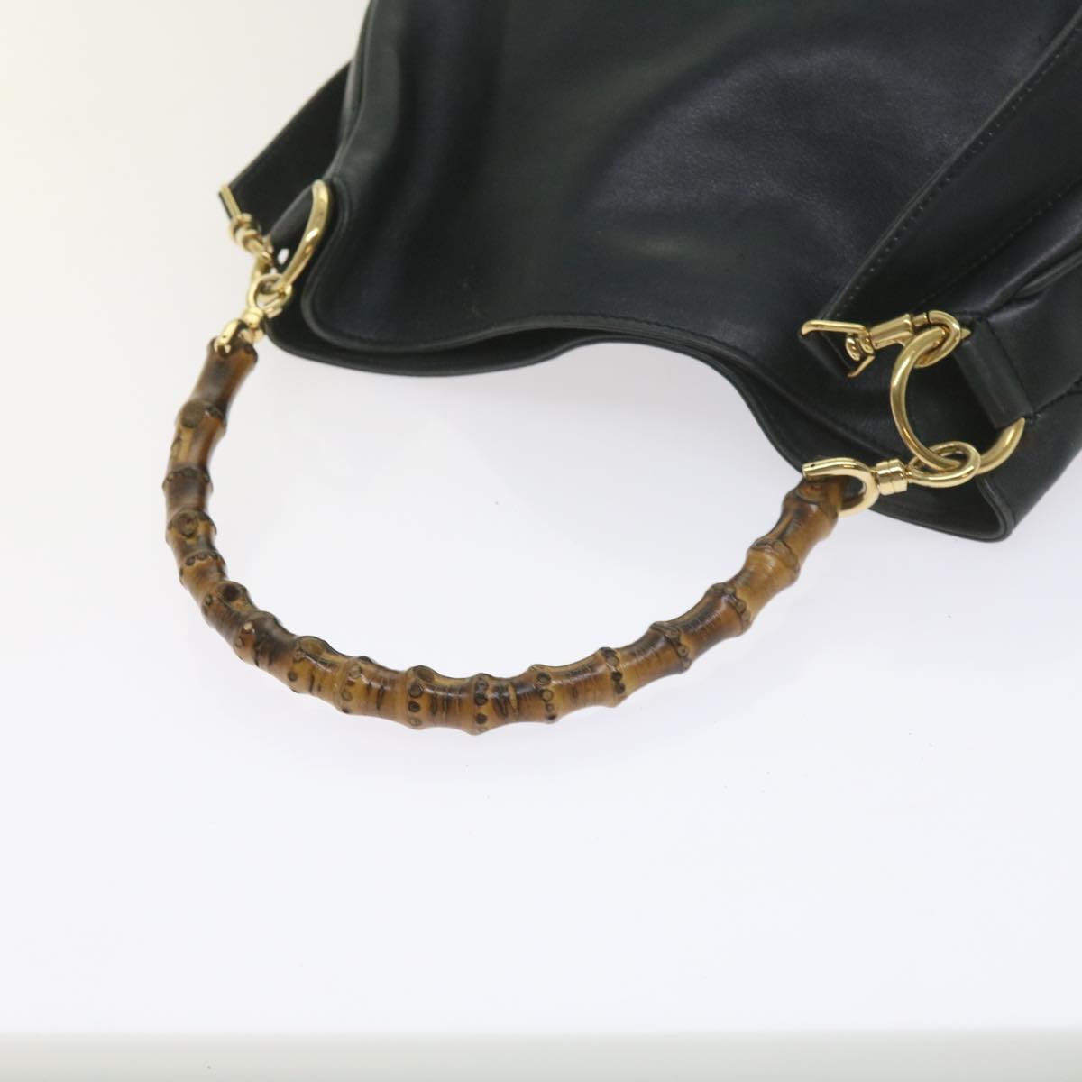 GUCCI Bamboo Hand Bag Leather 2way Navy 001 2113 1638 60686