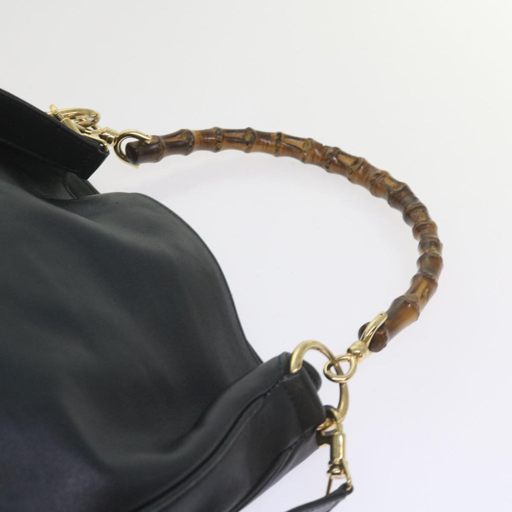 GUCCI Bamboo Hand Bag Leather 2way Navy 001 2113 1638 60686