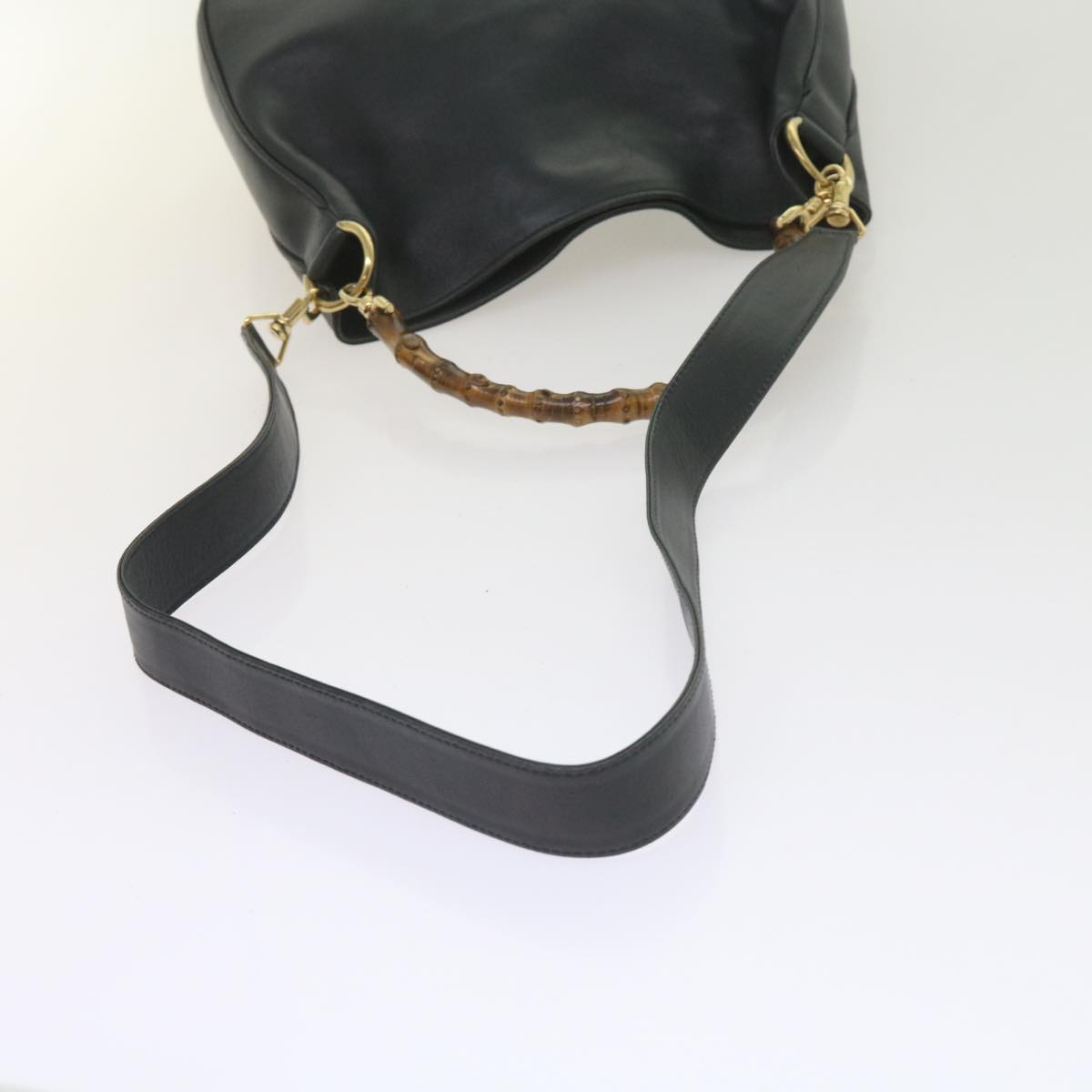 GUCCI Bamboo Hand Bag Leather 2way Navy 001 2113 1638 60686