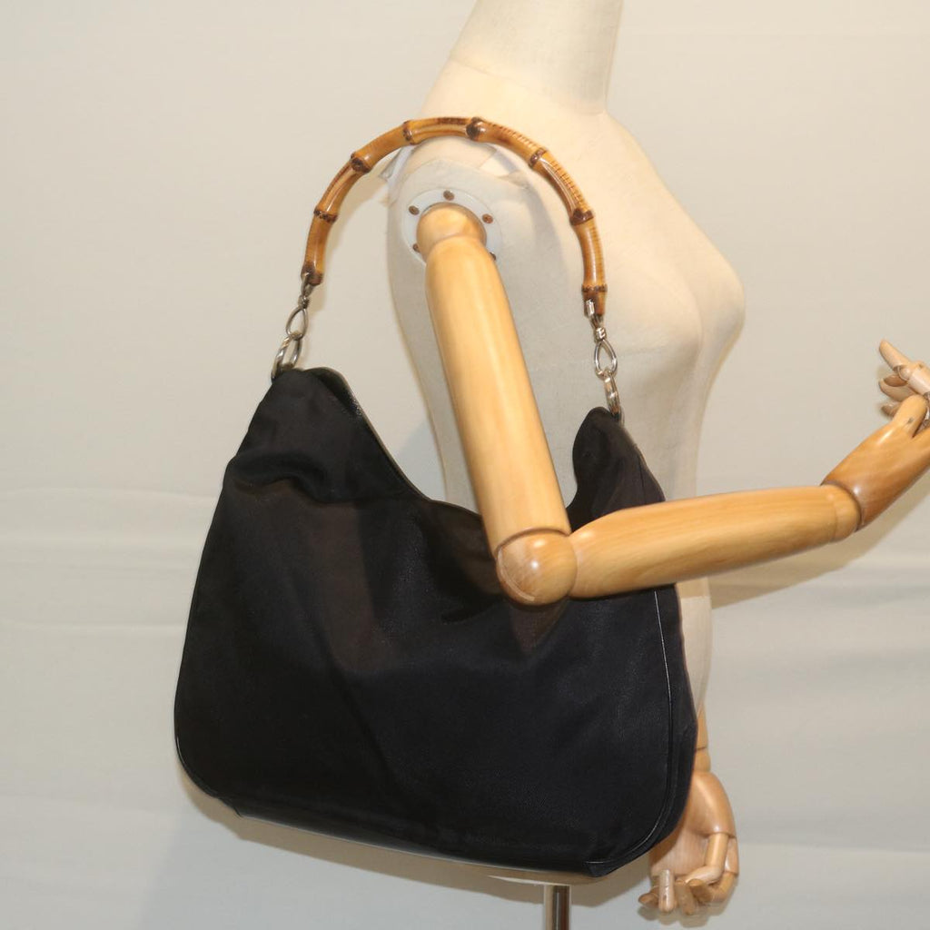 GUCCI Bamboo Shoulder Bag Nylon Black 001 1577 60687