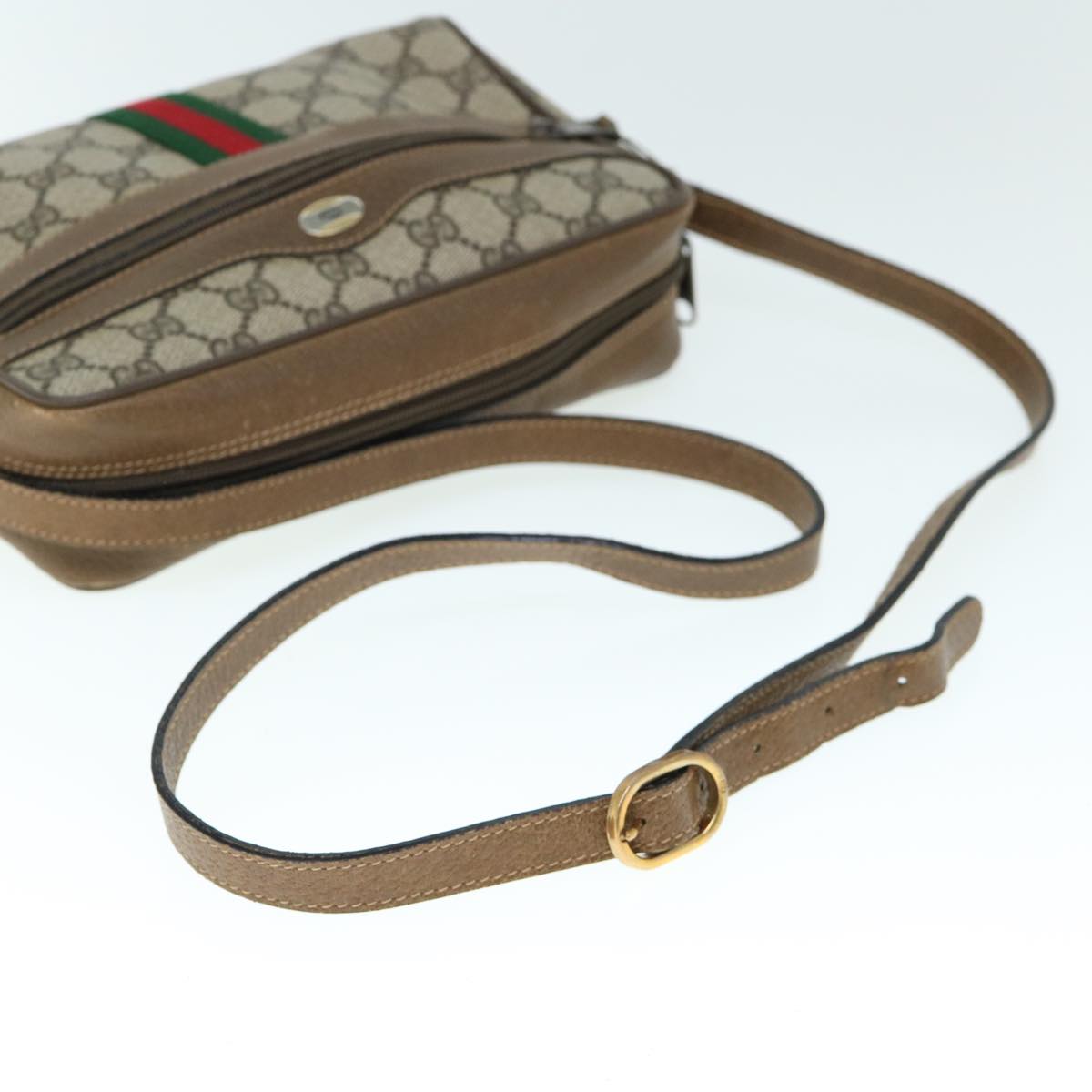 GUCCI GG Supreme Web Sherry Line Shoulder Bag Beige Red 56 02 004 60741