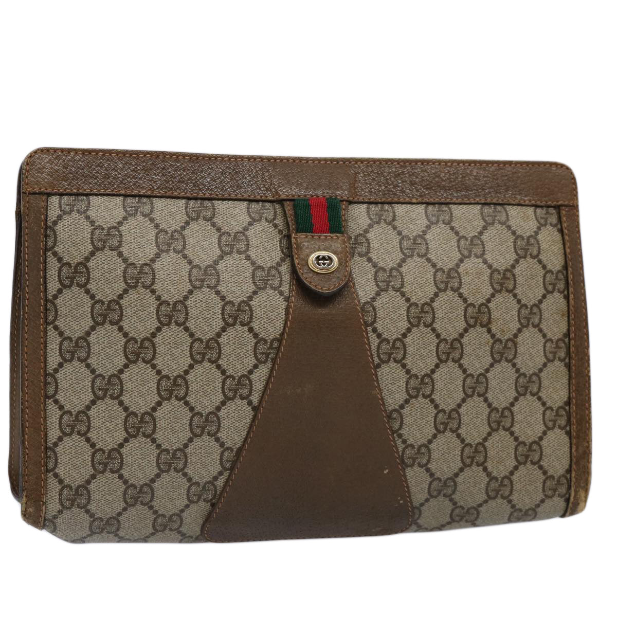 GUCCI GG Supreme Web Sherry Line Clutch Bag Beige Red Green 89 01 033 60742