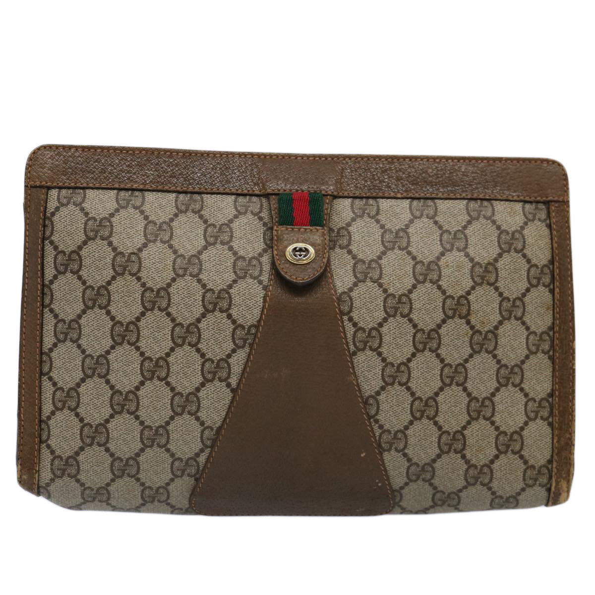 GUCCI GG Supreme Web Sherry Line Clutch Bag Beige Red Green 89 01 033 60742
