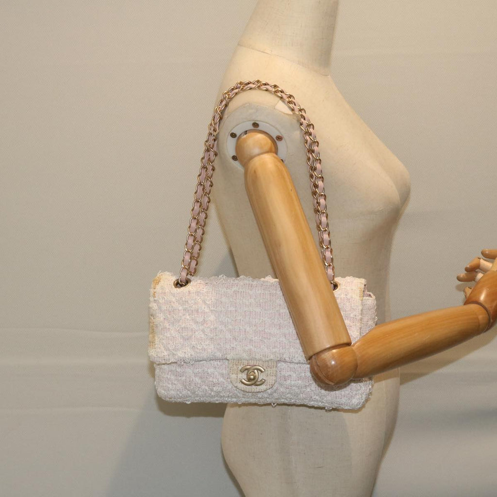 CHANEL Matelasse Chain Shoulder Bag Tweed Pink CC 60753A