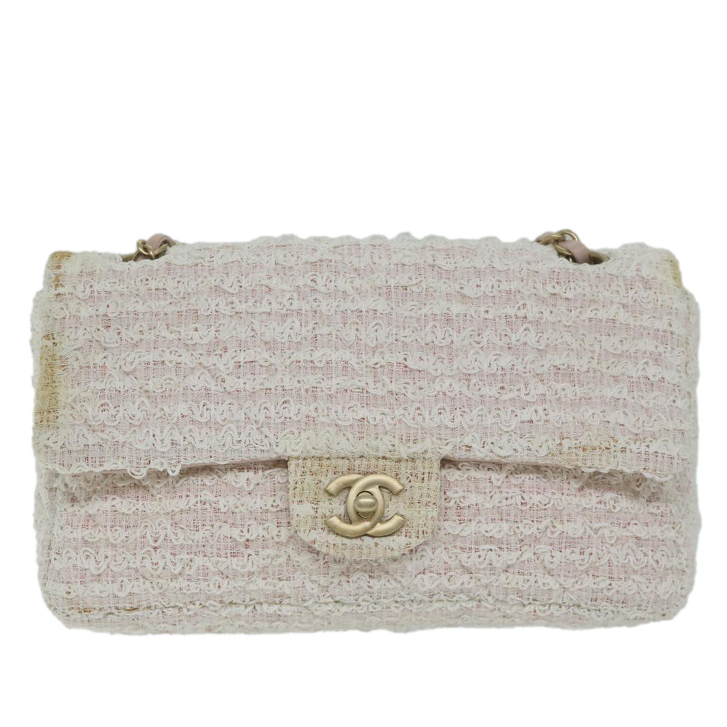 CHANEL Matelasse Chain Shoulder Bag Tweed Pink CC 60753A