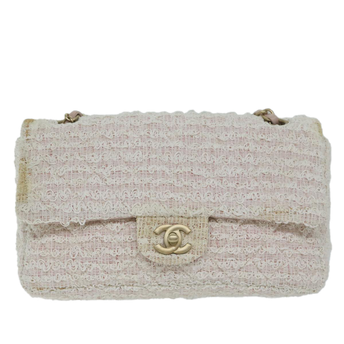 CHANEL Matelasse Chain Shoulder Bag Tweed Pink CC 60753A
