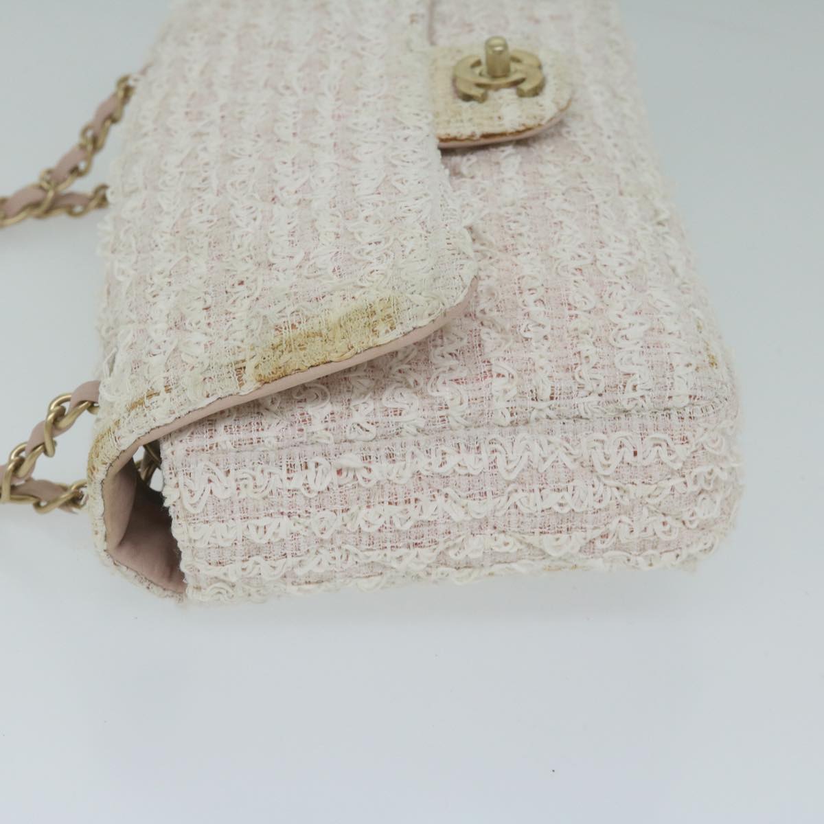 CHANEL Matelasse Chain Shoulder Bag Tweed Pink CC 60753A