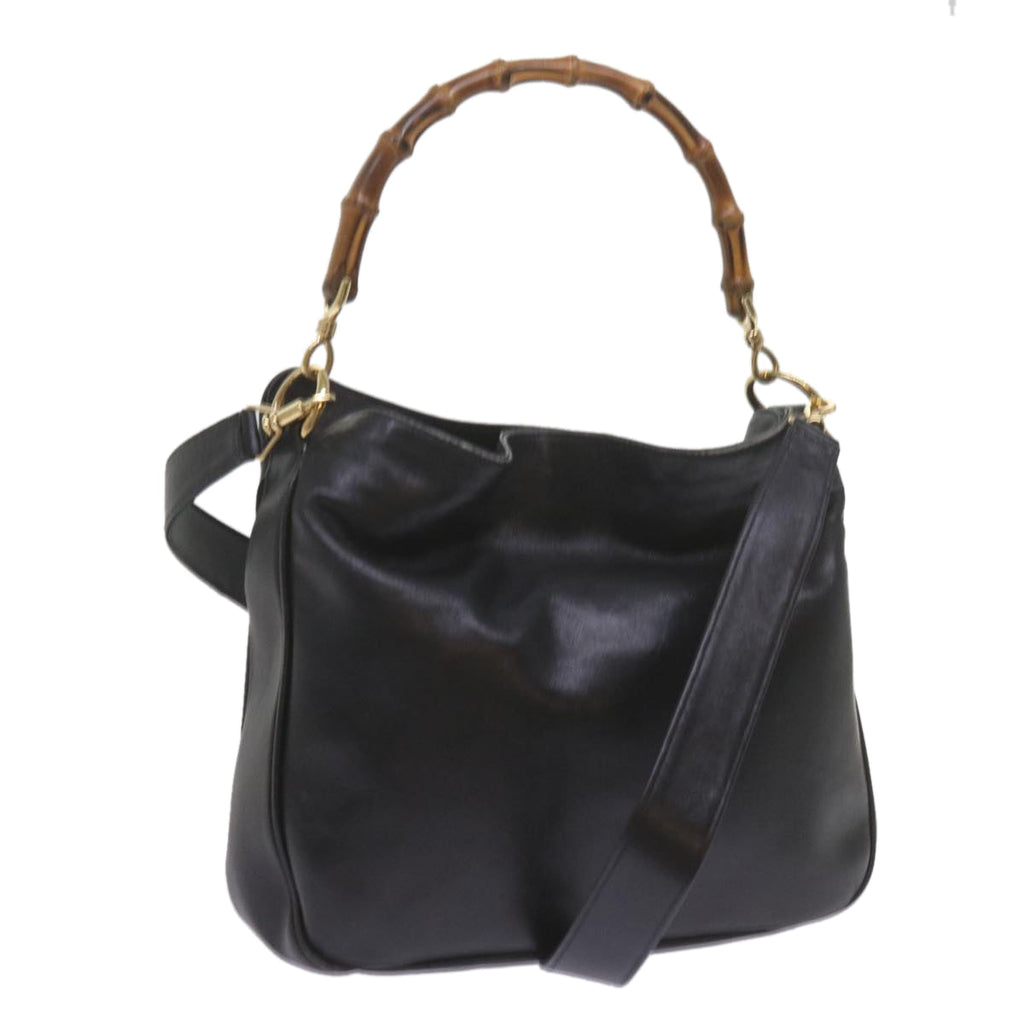 GUCCI Bamboo Shoulder Bag Leather 2way Black 001 1638 2615 60783