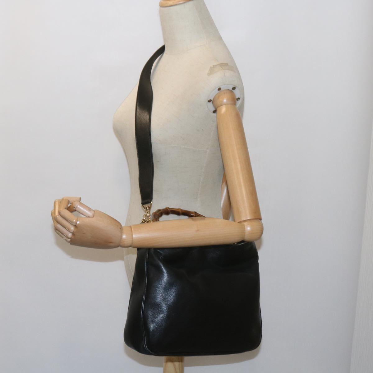 GUCCI Bamboo Shoulder Bag Leather 2way Black 001 1638 2615 60783