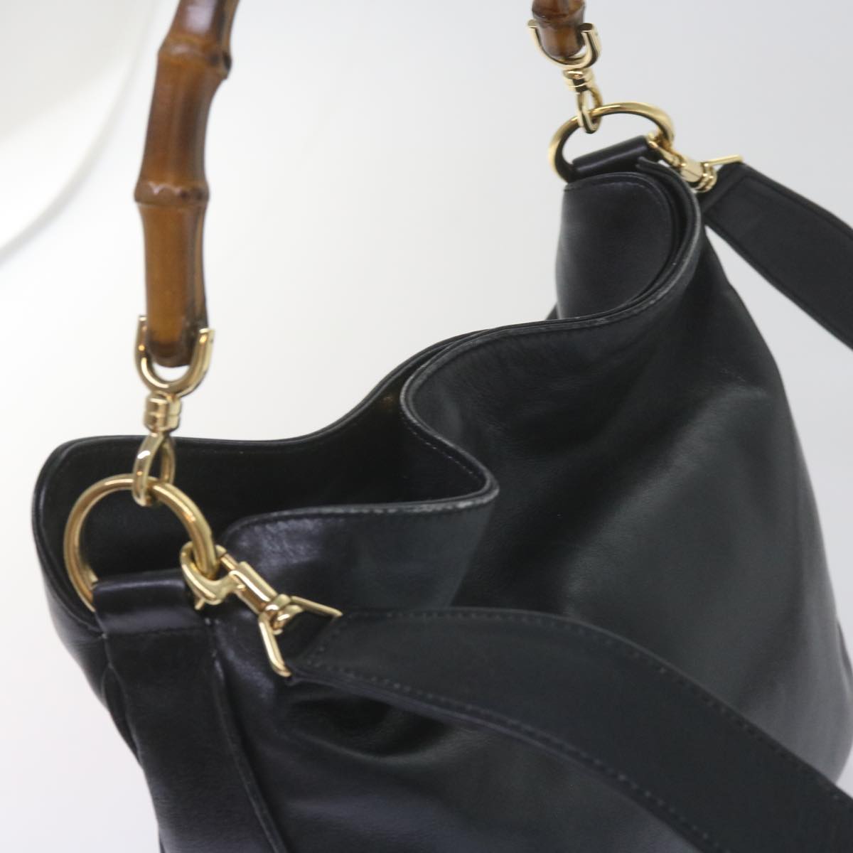 GUCCI Bamboo Shoulder Bag Leather 2way Black 001 1638 2615 60783