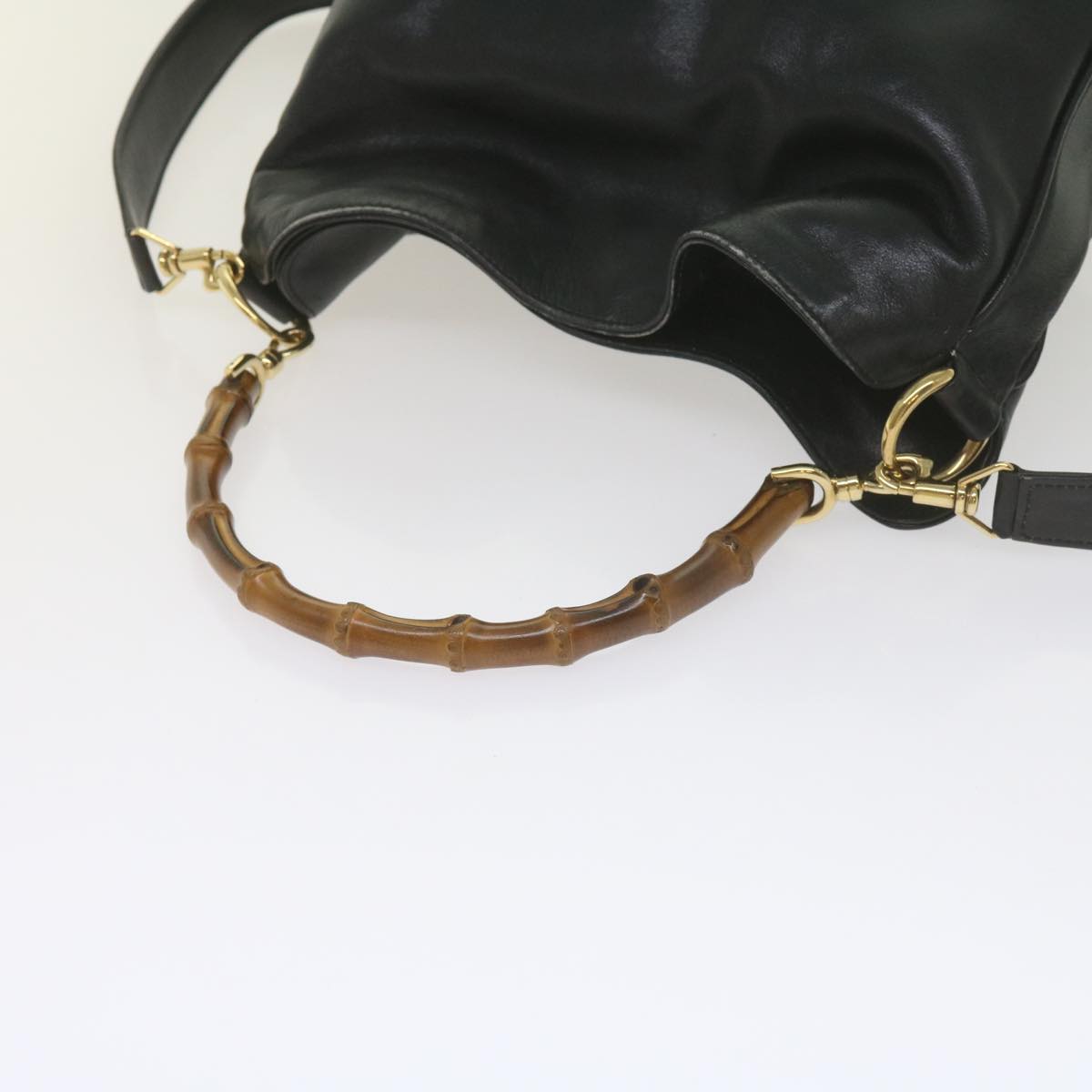 GUCCI Bamboo Shoulder Bag Leather 2way Black 001 1638 2615 60783