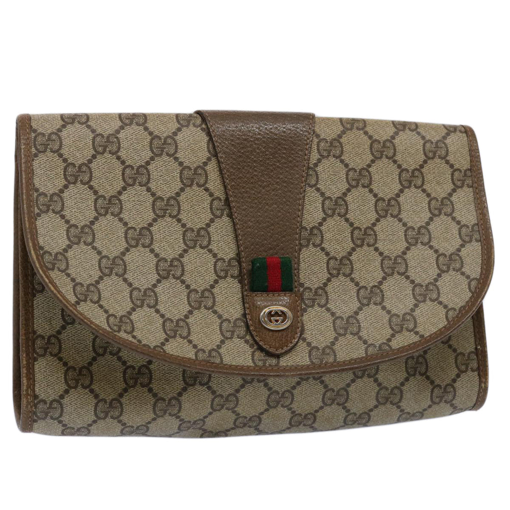 GUCCI GG Supreme Web Sherry Line Clutch Bag Beige Red Green 89 01 030 60861