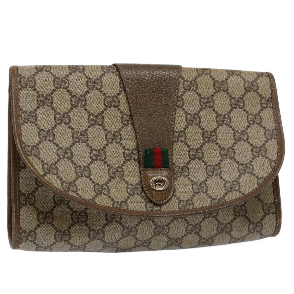 GUCCI GG Supreme Web Sherry Line Clutch Bag Beige Red Green 89 01 030 60861