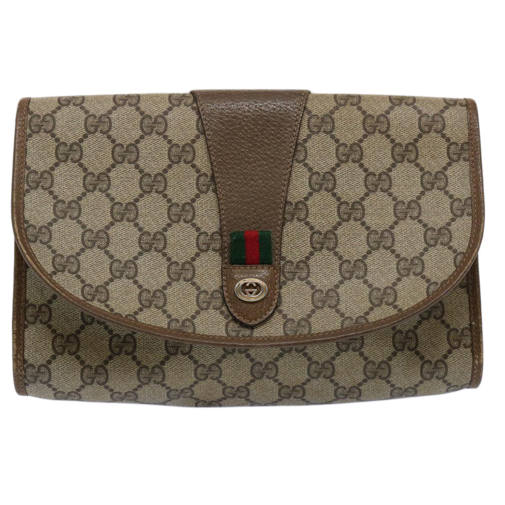 GUCCI GG Supreme Web Sherry Line Clutch Bag Beige Red Green 89 01 030 60861