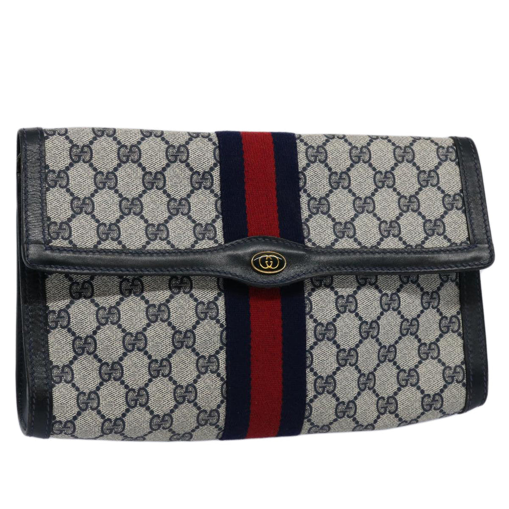 GUCCI GG Supreme Sherry Line Clutch Bag Red Navy 41 014 3087 30 60875