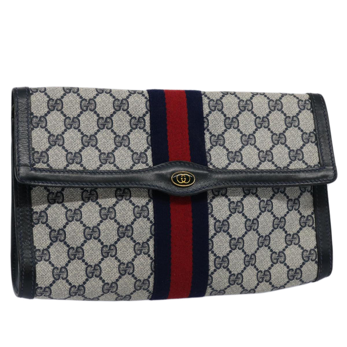 GUCCI GG Supreme Sherry Line Clutch Bag Red Navy 41 014 3087 30 60875