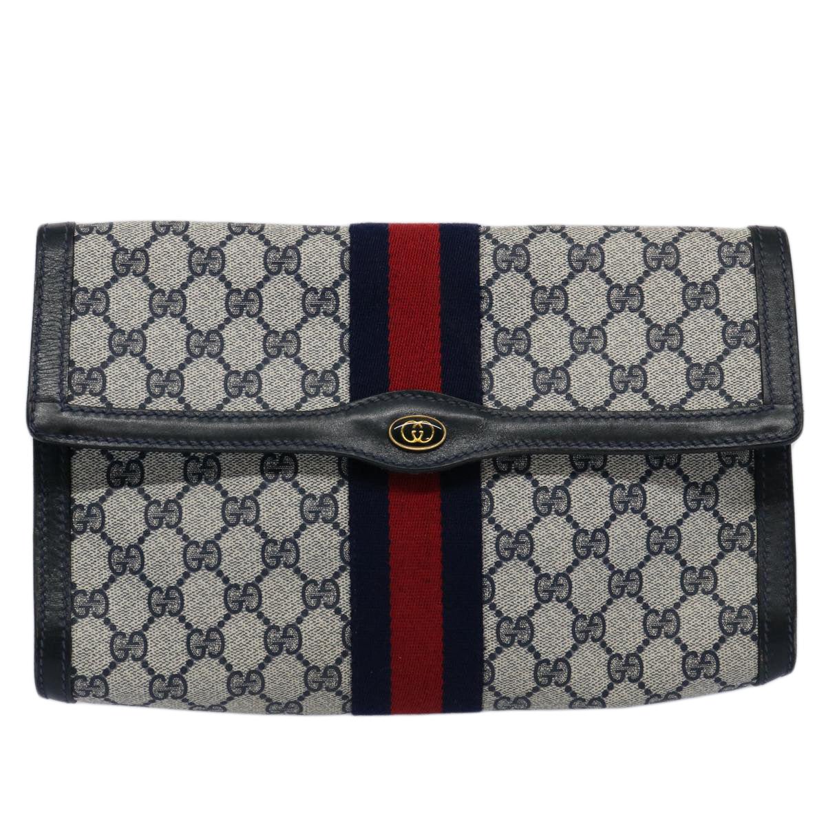 GUCCI GG Supreme Sherry Line Clutch Bag Red Navy 41 014 3087 30 60875