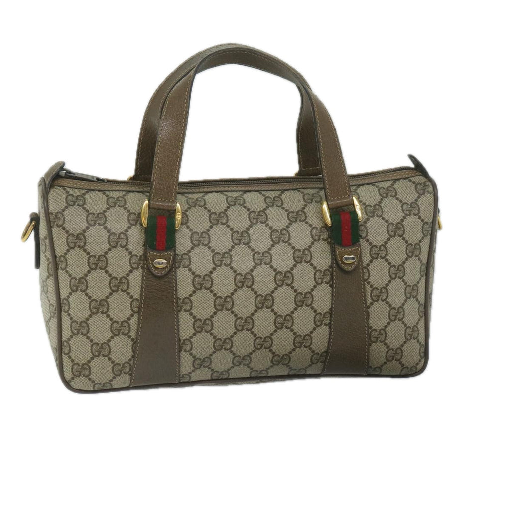 GUCCI GG Supreme Web Sherry Line Hand Bag 2way Beige Red 39 02 040 60876