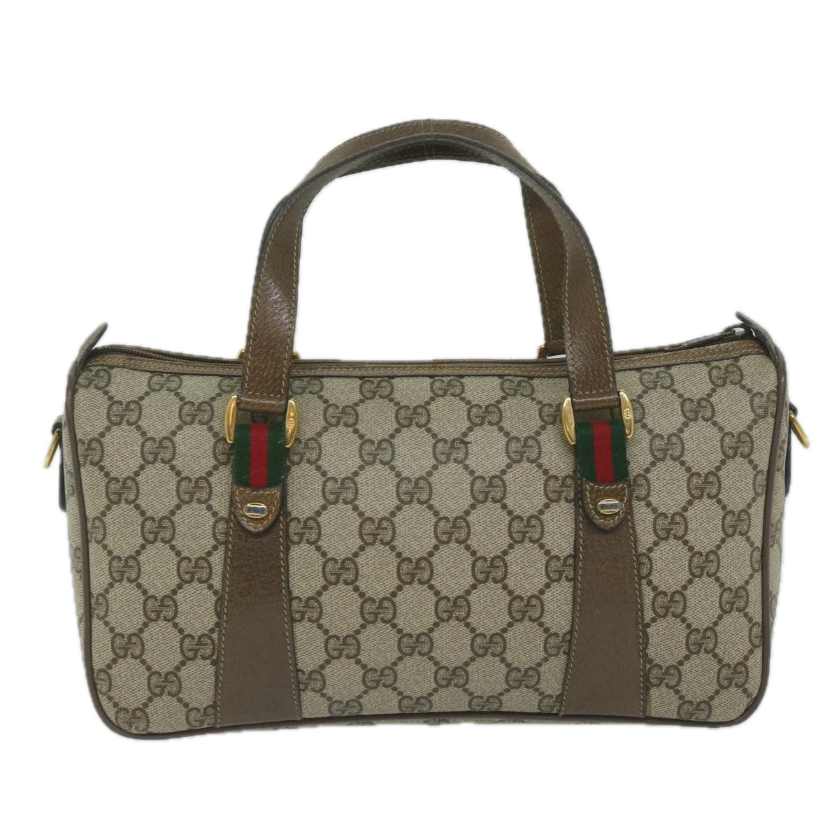 GUCCI GG Supreme Web Sherry Line Hand Bag 2way Beige Red 39 02 040 60876