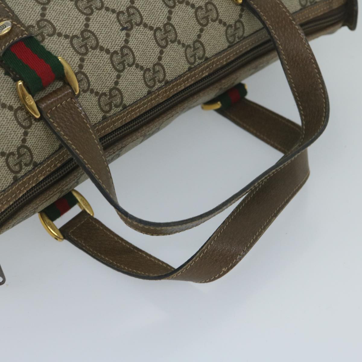 GUCCI GG Supreme Web Sherry Line Hand Bag 2way Beige Red 39 02 040 60876