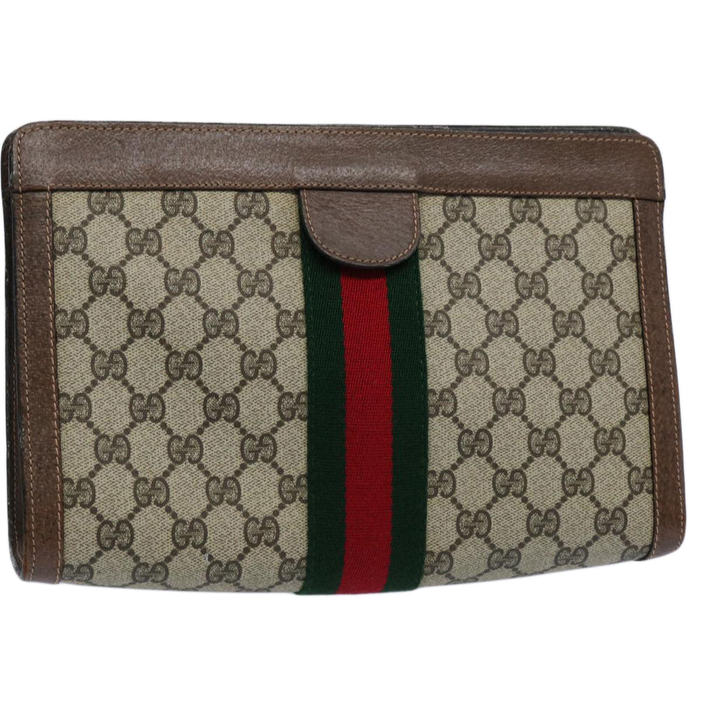 GUCCI GG Supreme Web Sherry Line Clutch Bag Beige Red Green 89 01 002 60941
