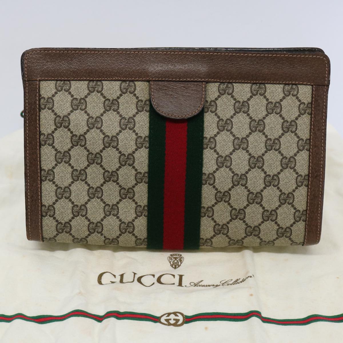 GUCCI GG Supreme Web Sherry Line Clutch Bag Beige Red Green 89 01 002 60941