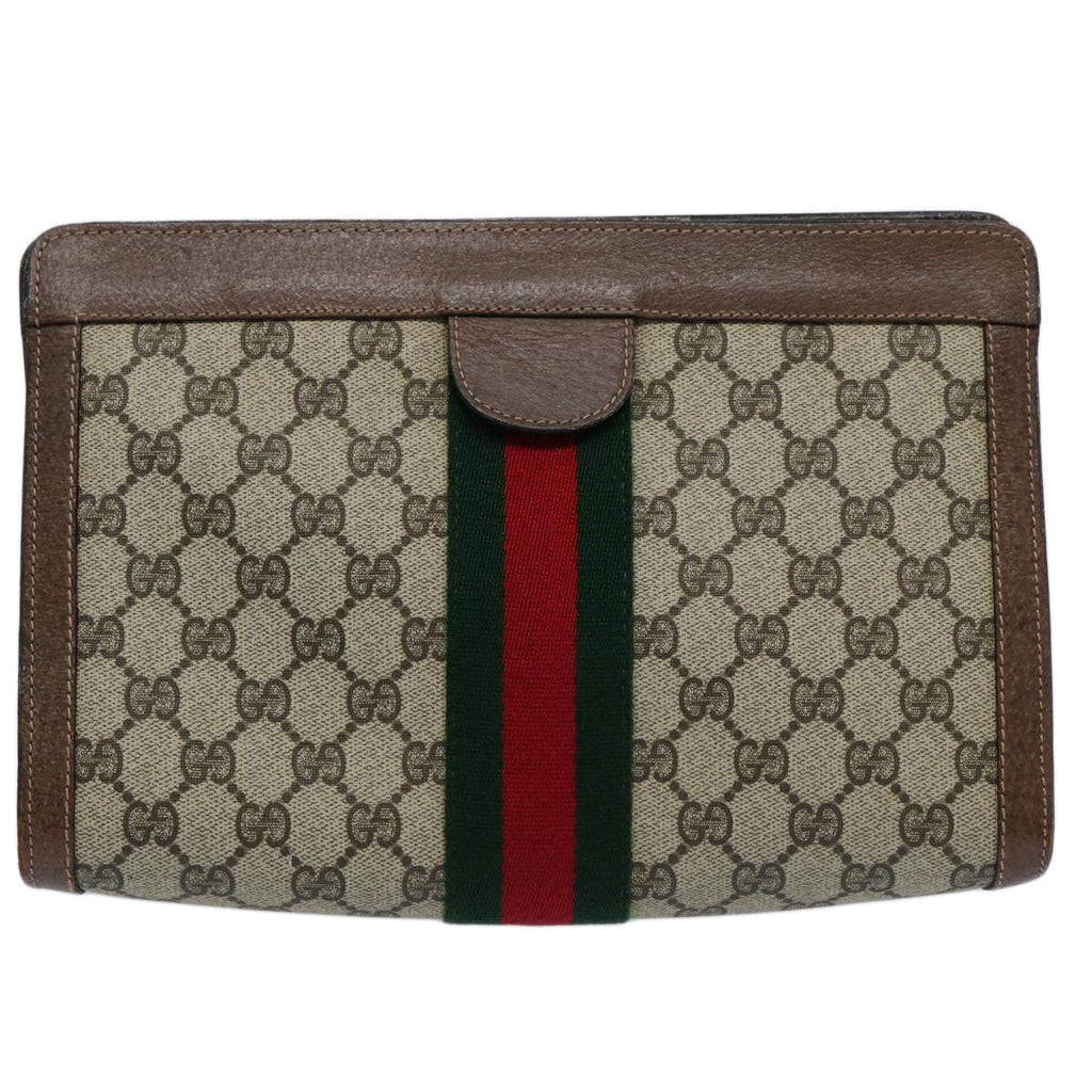 GUCCI GG Supreme Web Sherry Line Clutch Bag Beige Red Green 89 01 002 60941