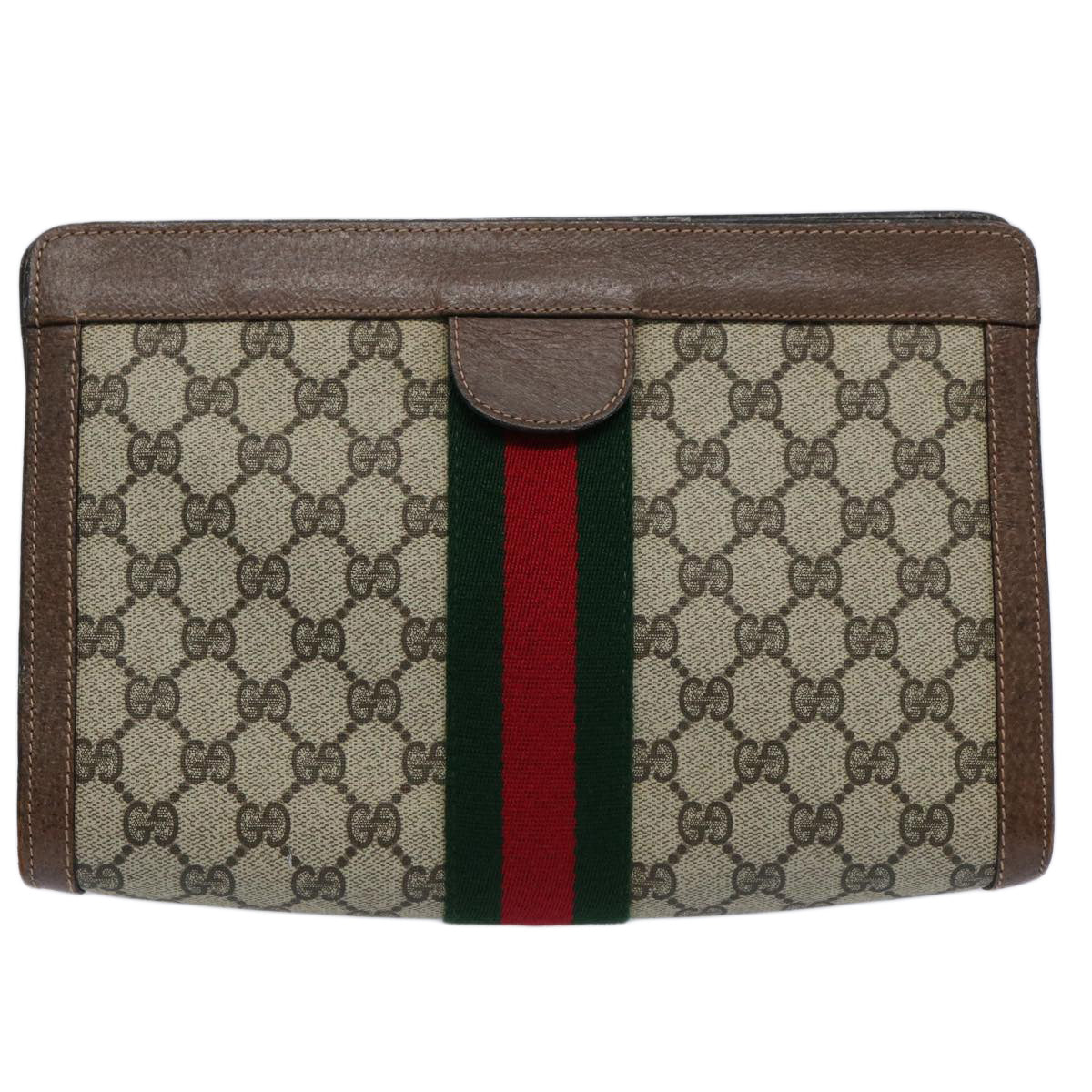 GUCCI GG Supreme Web Sherry Line Clutch Bag Beige Red Green 89 01 002 60941