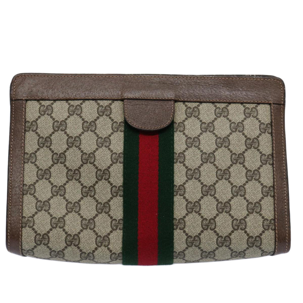GUCCI GG Supreme Web Sherry Line Clutch Bag Beige Red Green 89 01 002 60941