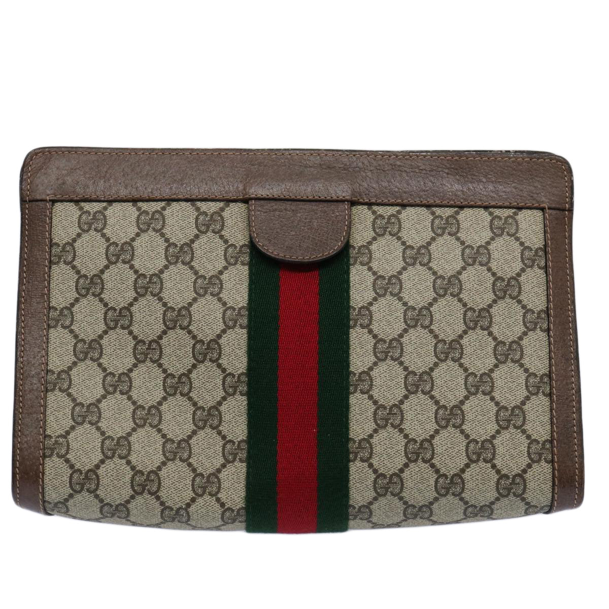 GUCCI GG Supreme Web Sherry Line Clutch Bag Beige Red Green 89 01 002 60941
