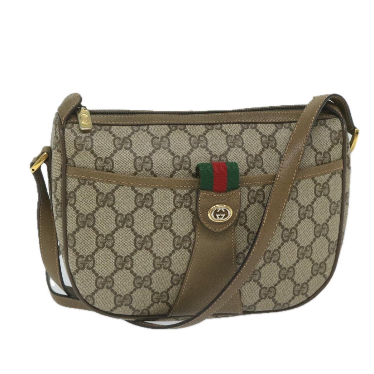 GUCCI GG Canvas Web Sherry Line Shoulder Bag PVC Beige Green Red 60976