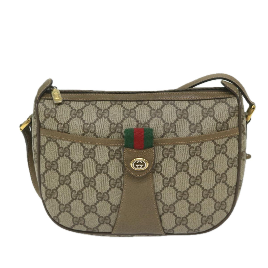 GUCCI GG Canvas Web Sherry Line Shoulder Bag PVC Beige Green Red 60976