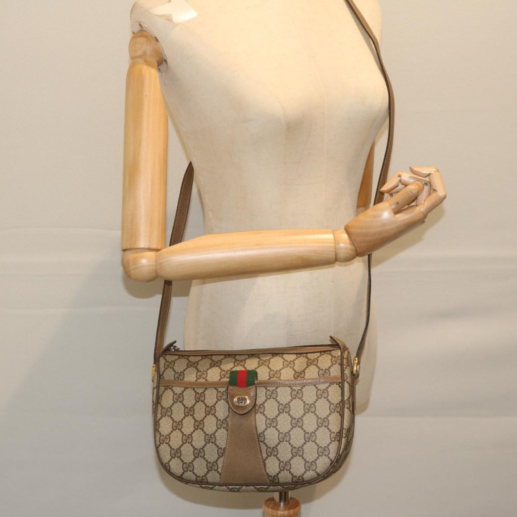 GUCCI GG Canvas Web Sherry Line Shoulder Bag PVC Beige Green Red 60976