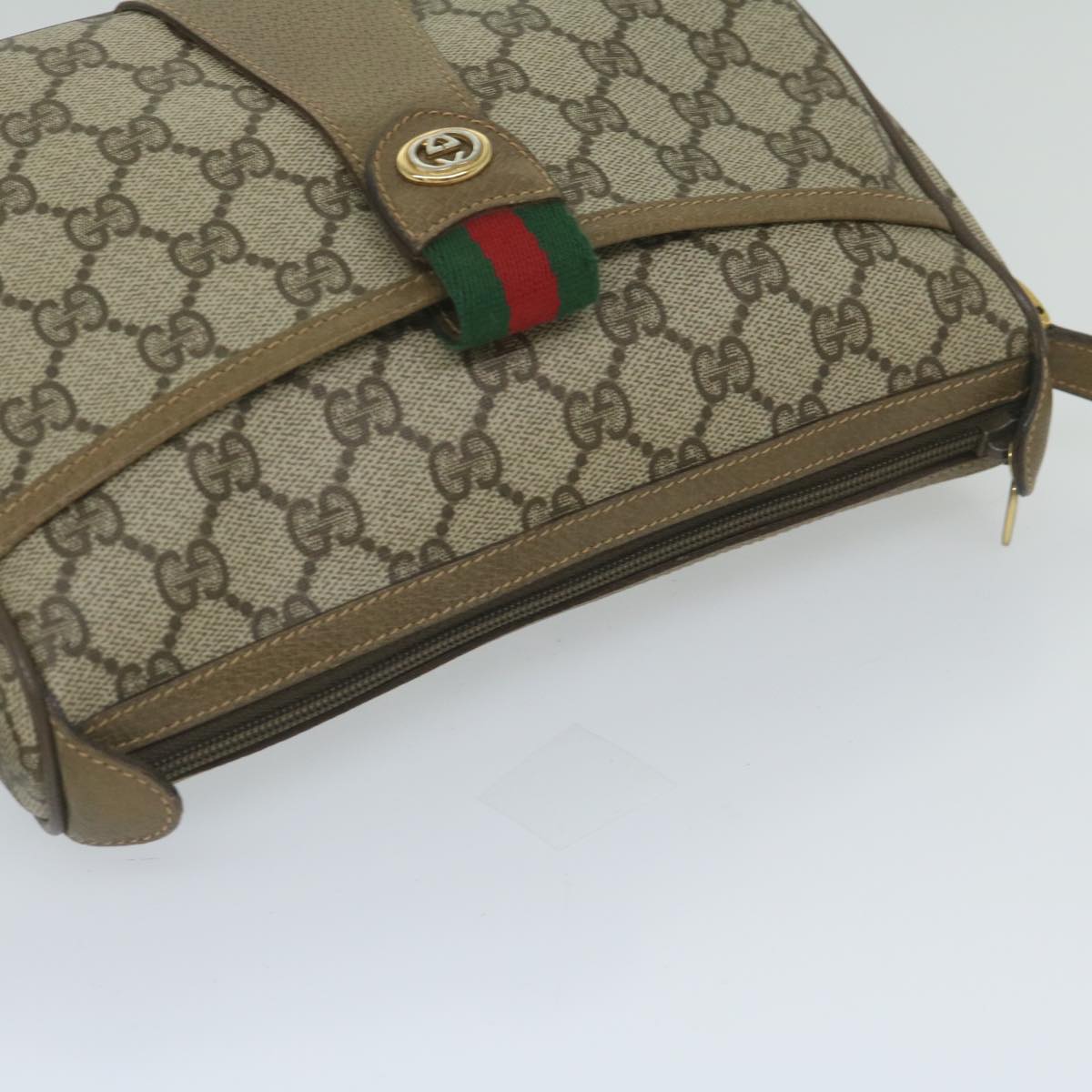 GUCCI GG Canvas Web Sherry Line Shoulder Bag PVC Beige Green Red 60976