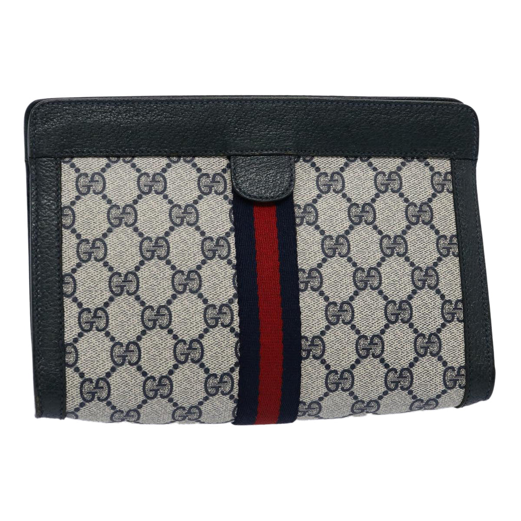 GUCCI GG Canvas Sherry Line Clutch Bag PVC Navy Red 60979