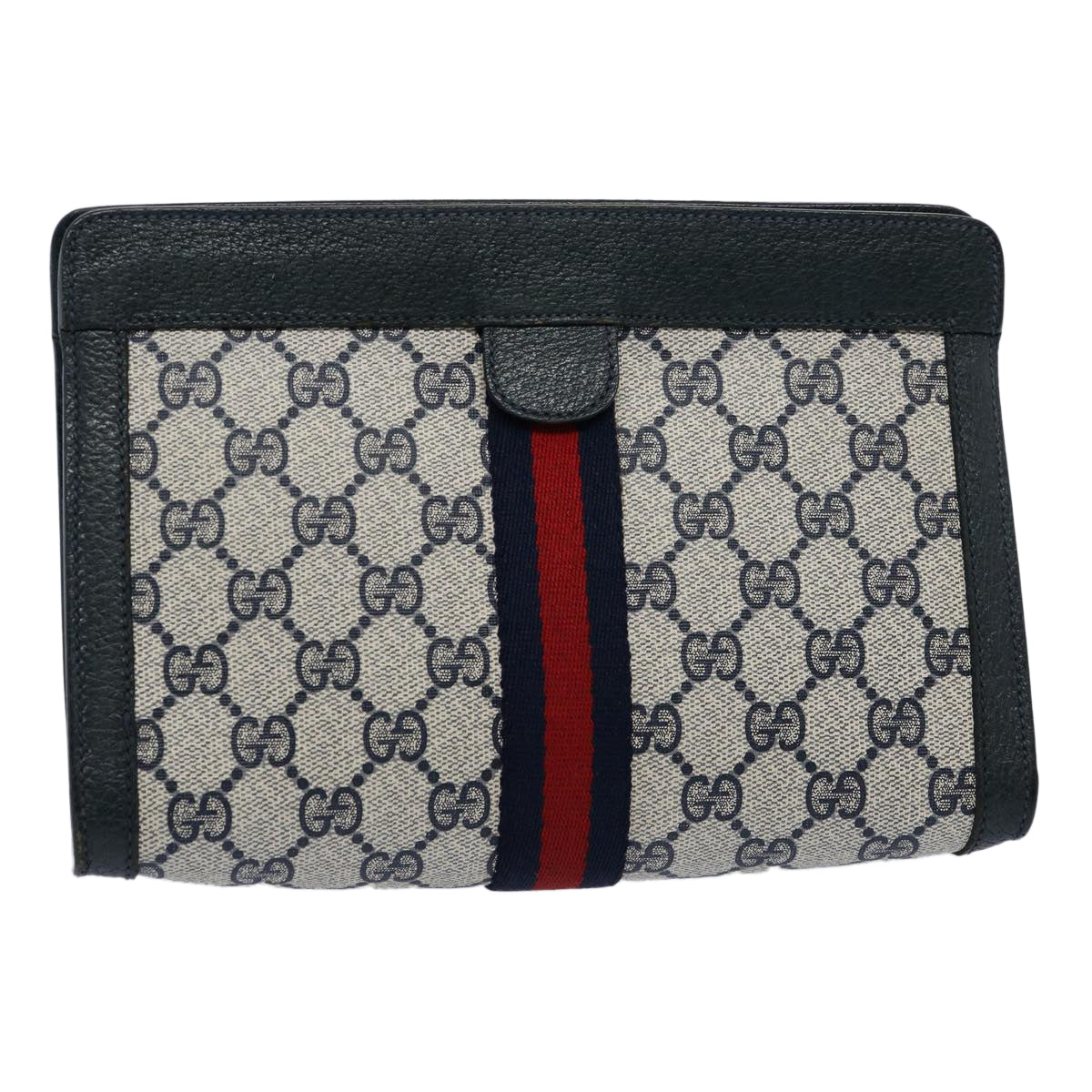 GUCCI GG Canvas Sherry Line Clutch Bag PVC Navy Red 60979