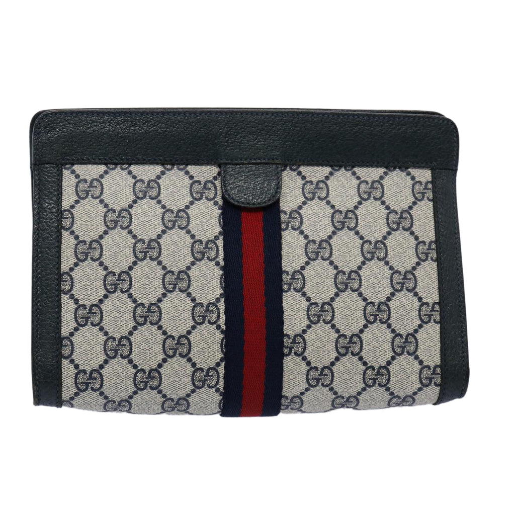 GUCCI GG Canvas Sherry Line Clutch Bag PVC Navy Red 60979