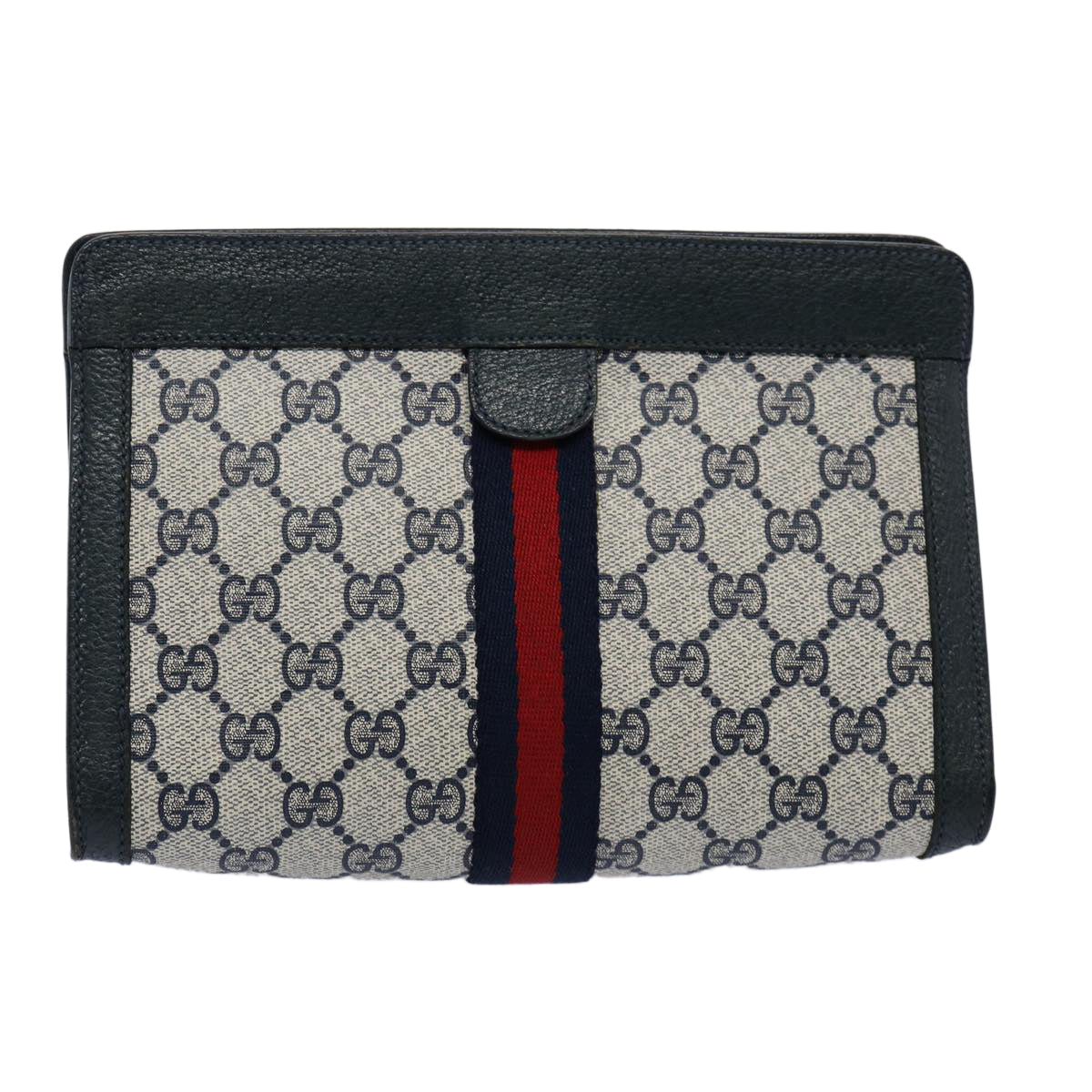 GUCCI GG Canvas Sherry Line Clutch Bag PVC Navy Red 60979