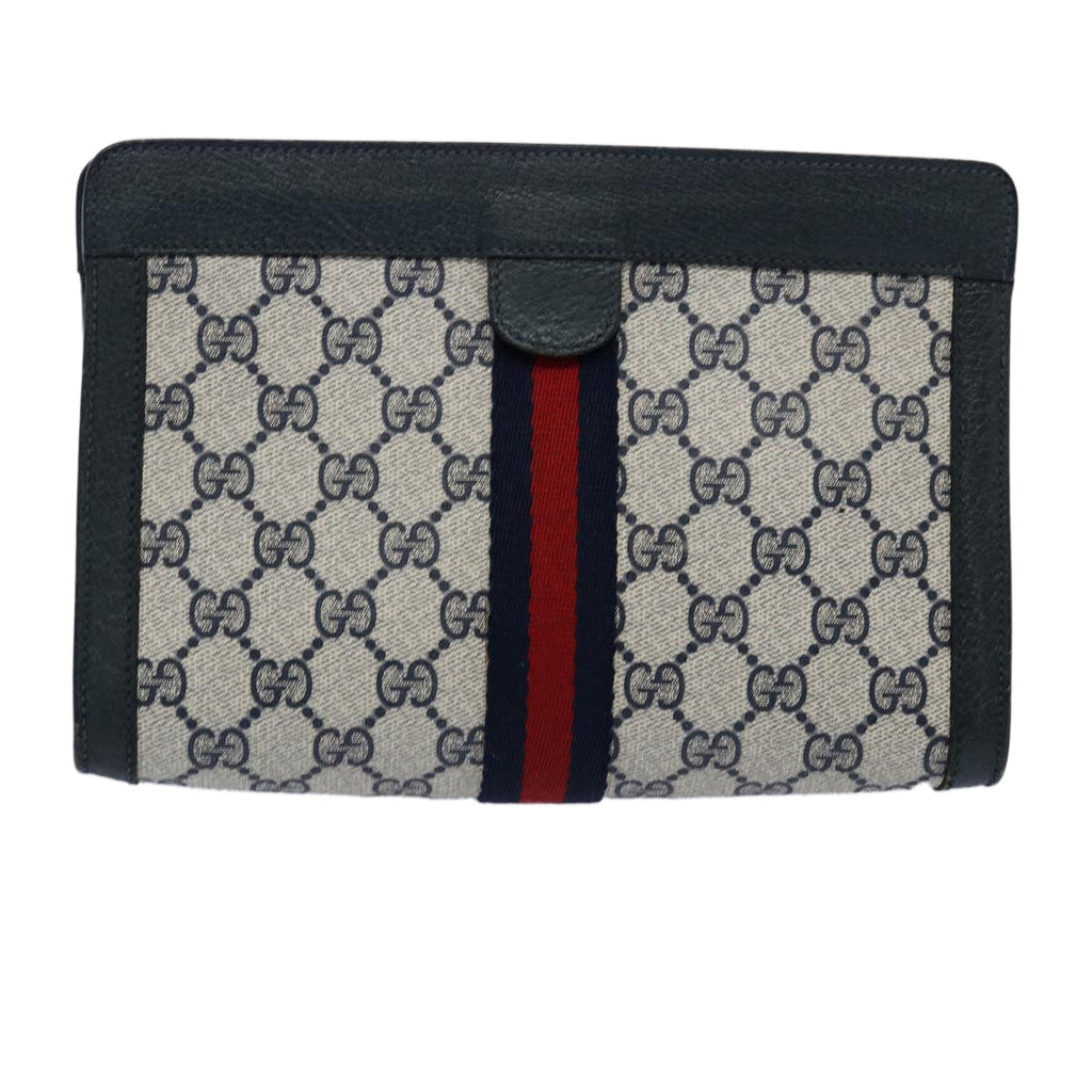 GUCCI GG Canvas Sherry Line Clutch Bag PVC Navy Red 60979