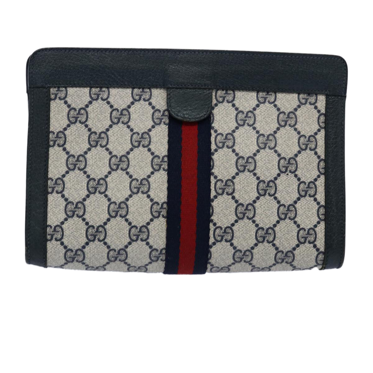 GUCCI GG Canvas Sherry Line Clutch Bag PVC Navy Red 60979