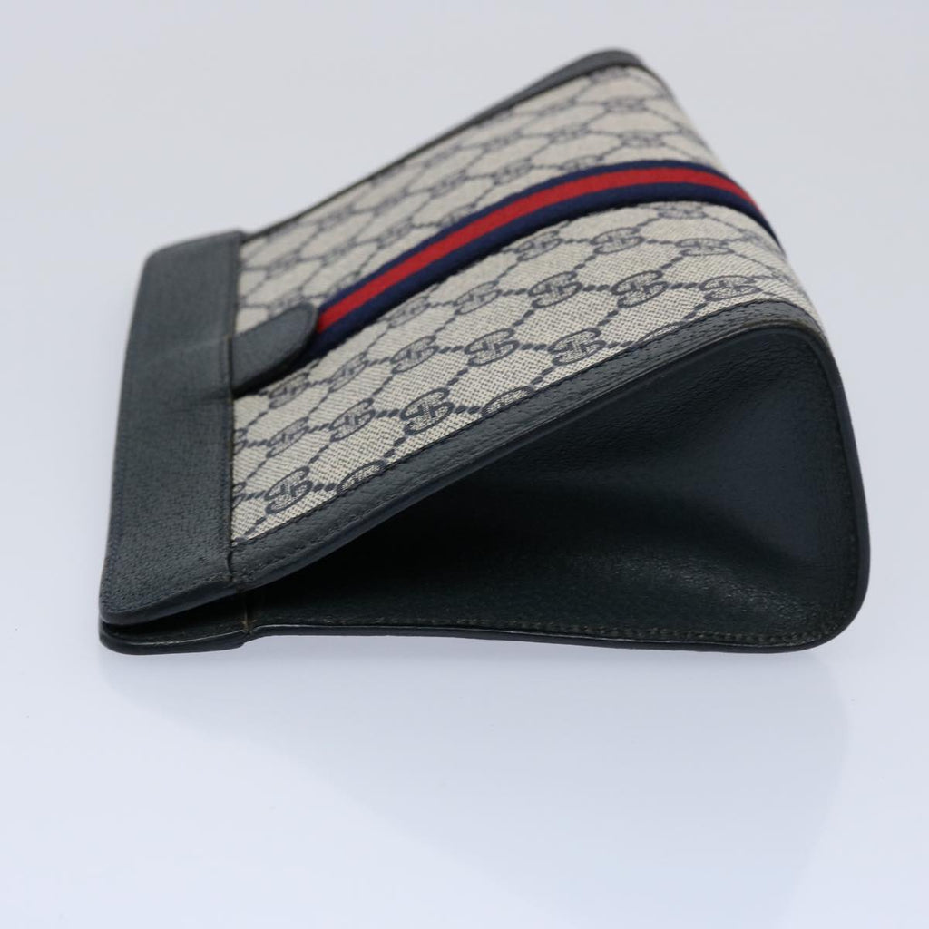 GUCCI GG Canvas Sherry Line Clutch Bag PVC Navy Red 60979
